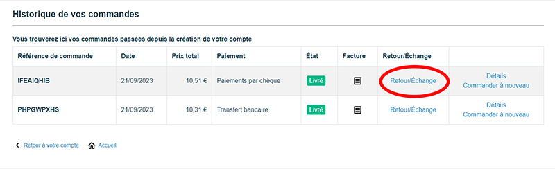 Retour Echange produit