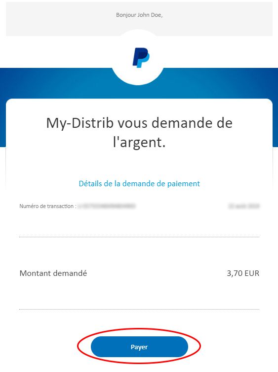 Contenu email PayPal